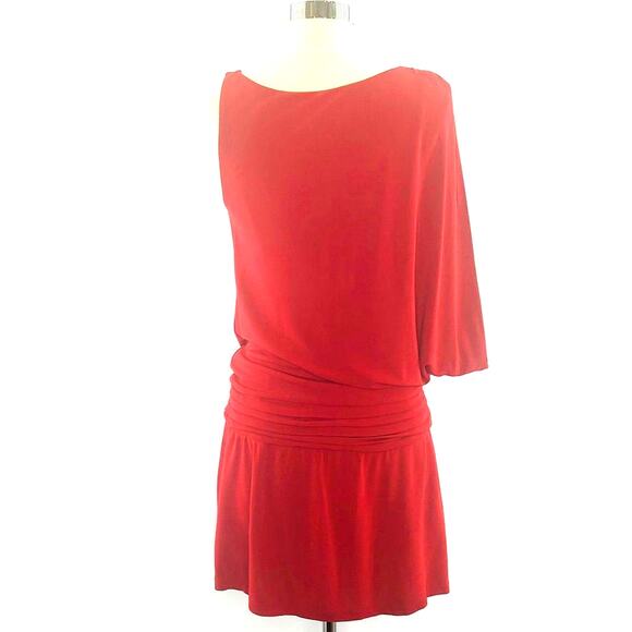 Haute Hippie Size S Crimson Crush Cowl Sleeve Deep V Asymmetric Mini Dress - Picture 5 of 11